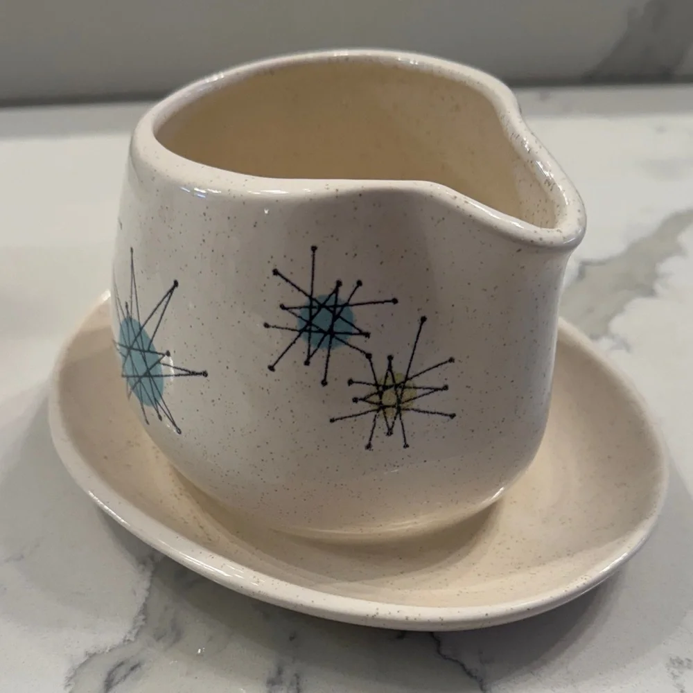 Mid-Century Modern Cream and Blue Starburst Creamer Set - Picture 5 of 7